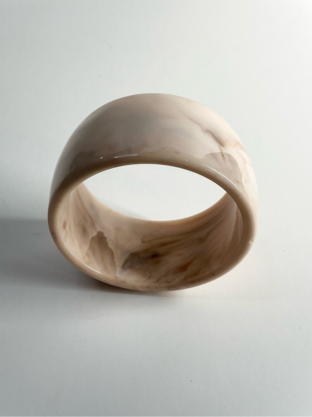 Neutral Marbled Resin Bangle Bracelet - Cream Beige